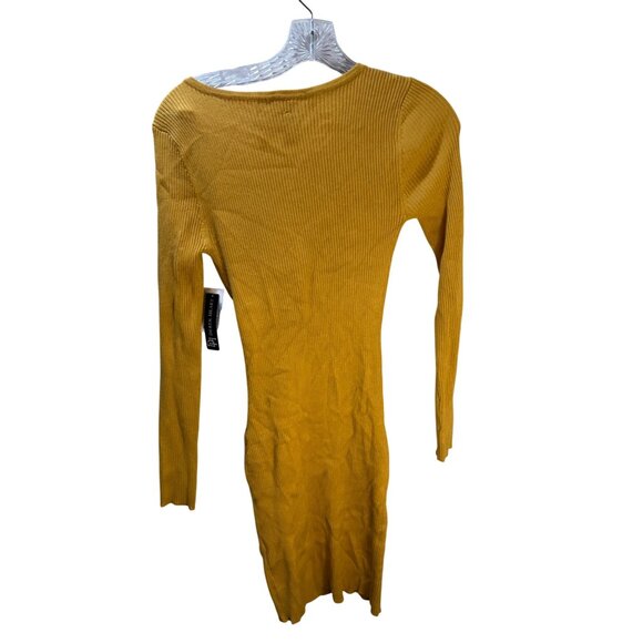 Mustard Yellow Ribbed Knit Long Sleeve V-Neck Bodycon‎ Dress By Derek Heart Size - Picture 6 of 8
